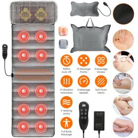 Full Body Electric Massage Mat with Heat Vibration Massage Pad Cushion Back Massage Mattress Chair Pad with Neck Massage Pillow with 10 Vibration